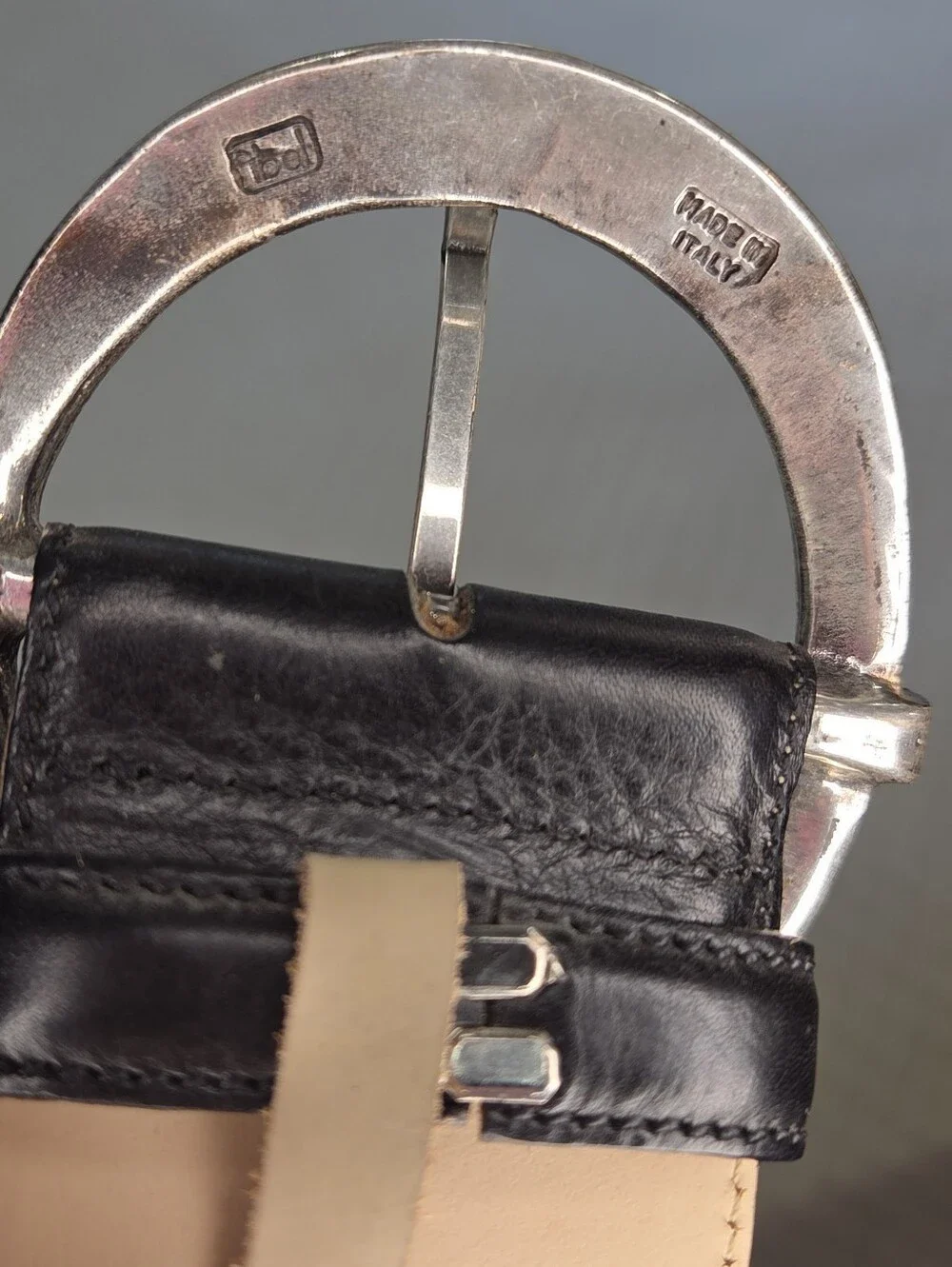 J. Peterman Company Wide Black Leather Belt Women's Large Chunky Buckle
